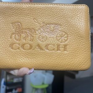 Coach Pebbled Leather Zip Wallet in Mustard